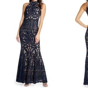 NEW Foxiedox embroidered large navy halter dress